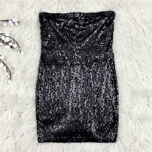 Forever 21 XXI Black Sequin Strapless Mini Dress